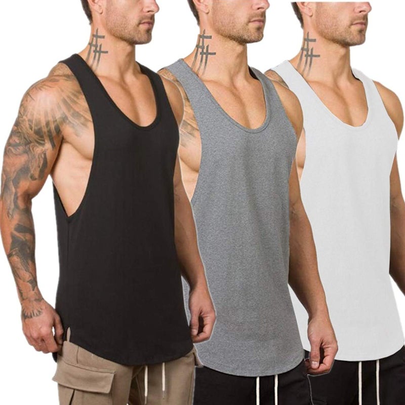 Muscle Killer 3-Pack Men's Muscle Gym Workout Stringer Tank Tops Bodybuilding Fitness T-Shirts (Small, Black+Gray+White) - Image 1